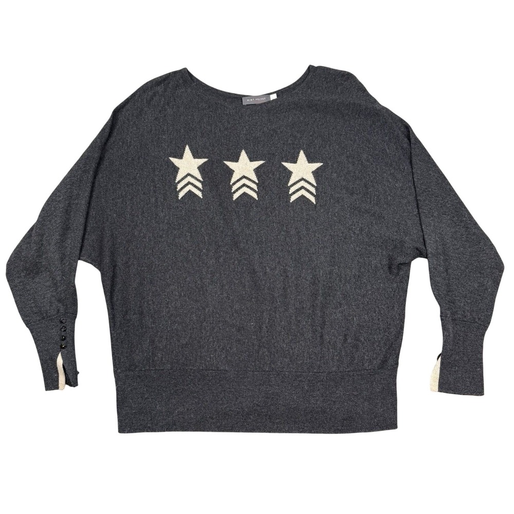 Mint Velvet Sweater Women's Small Grey Cashmere Blend Batwing Sleeve Star Contra